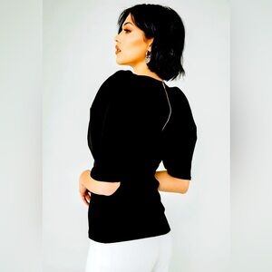Chloe Kristyn Deveraux Ponte Pleated Sleeve Black Top X-small NWOT MSRP $238